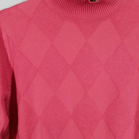 Austin Reed Top Women's Med Faint Argyle Print Long Sleeve Mock Neck Pink Silk - Picture 2 of 9